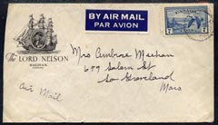 Canada 1945 cover to USA with Lord Nelson, Halifax imprint, some wrinkles, stamps on , stamps on  stamps on ships, stamps on  stamps on nelson