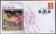 Great Britain 1995 Benham silk cover commemorating Ian Rush Liverpool & Wales with special Coca-Cola Cup Final cancellation, stamps on football, stamps on sport