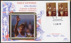 Great Britain 1994 Benham silk cover commemorating Sally Gunnell  England Captain & 400m Champion with special cancellation, stamps on sport, stamps on running