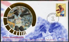 United States 1996 Benham silk cover commemorating Tessa Sanderson Record 6th Olympic Appearance with Atlanta Cancel, stamps on , stamps on  stamps on sport, stamps on  stamps on javelin