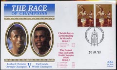 Great Britain 1993 Benham silk cover commemorating Linford Christie & Carl Lewis The Race of Champions with Newcastle cancellation, stamps on sport, stamps on running