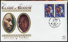 Great Britain 1993 Benham silk cover commemorating Lennox Lewis v Frank Bruno The Clash of Giants with special cancellation, stamps on sport, stamps on boxing