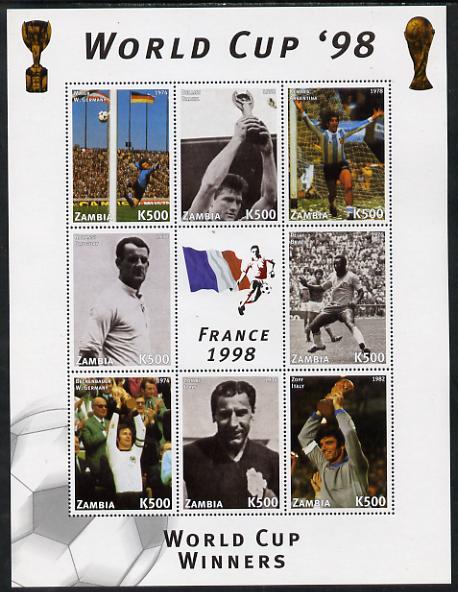 Zambia 1998 Football World Cup #3 perf sheet containing 8 values plus label unmounted mint, stamps on , stamps on  stamps on football