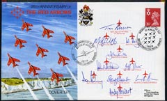 Great Britain 1989  25th Anniversary of Red Arrows official illustrated cover with British Forces Air Day cancel, signed by the world famous Red Arrows Aerobatic Team.  L..., stamps on aviation