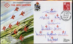 Great Britain 1989  25th Anniversary of Red Arrows official illustrated cover with British Forces Air Day cancel, signed by the world famous Red Arrows Aerobatic Team.  L..., stamps on aviation