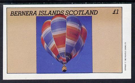 Bernera 1982 Balloons #3 imperf souvenir sheet (£1 value) unmounted mint, stamps on aviation    balloons