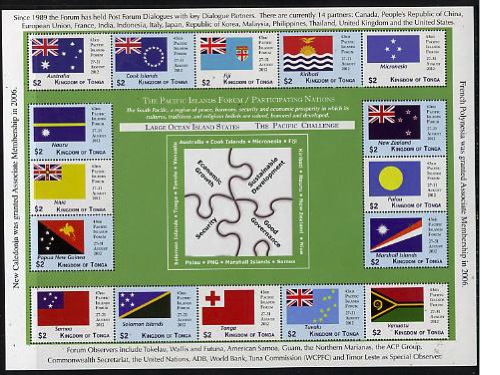 Tonga 2012 43rd Pacific Islands Forum - Participating Nations sheetlet containing 16 values unmounted mint, stamps on , stamps on  stamps on flags, stamps on  stamps on constitutions