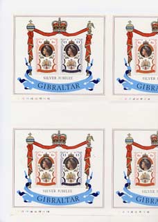 Gibraltar 1977 Silver Jubilee complete uncut sheet containing 6 m/sheets with cyl nos 1A thru 1F, folded along roulettes unmounted mint, rare thus, stamps on , stamps on  stamps on royalty, stamps on  stamps on silver jubilee