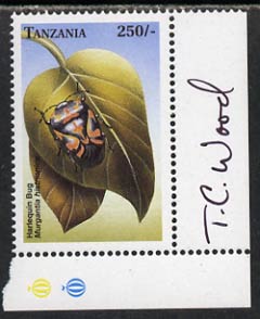 Tanzania 2000 (?) Harlequin Bug 250s corner single signed by Thomas C Wood the designer unmounted mint, stamps on insects