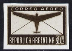 Argentine Republic 1940 Aeroplane & Envelope 30c imperf colour trial proof in brown, as SG 689, stamps on , stamps on  stamps on aviation