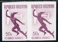 Argentine Republic 1940 Air 50c imperf proof pair in maroon on ungummed pper, as SG 690, stamps on , stamps on  stamps on aviation