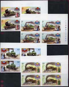 Liberia 1973 Trains 2c to 15c in imperf corner blocks of 4 unmounted mint, as SG1149-52, stamps on railways