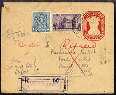 India 1955 postal stationery env (with original contents) with additional adhesives registered but marked D4RefusedD5 and returned to the High Court, stamps on , stamps on  stamps on , stamps on  stamps on  law , stamps on  stamps on legal