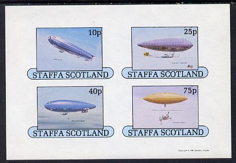 Staffa 1981 Airships #1 imperf set of 4 values (10p to 75p) unmounted mint, stamps on aviation, stamps on airships