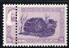 Dubai 1963 Sea Urchin 35np fine unused single (no gum) with double perfs at left, SG 11, stamps on , stamps on  stamps on marine life, stamps on  stamps on 