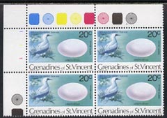 St Vincent - Grenadines 1978 Birds & their Eggs 20c corner block of 4 with wmk sideways inverted unmounted mint, SG 120w, stamps on , stamps on  stamps on birds