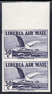 Liberia 1938 Tern 30c grey imperf pair unmounted mint, SG 572a