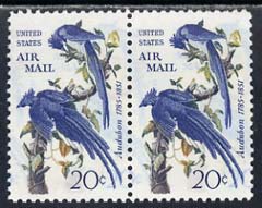 United States 1967 John Audubon 20c unused pair (without gum) with blue doubled (second impression 7mm away) SG A1304, stamps on , stamps on  stamps on birds, stamps on  stamps on audubon
