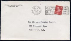 Canada 1950 KG6 cover to BC from Royal Inland Hospital, stamps on medical