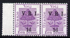 Orange Free State 1900 Orange Tree VRI 1d on 1d horiz pair with thick & thin VD5s se-tenant, unmounted mint, stamps on , stamps on  stamps on trees