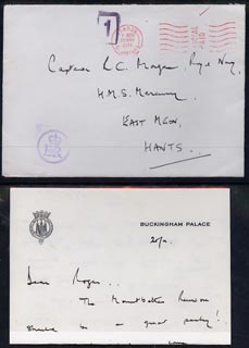 Great Britain 1974 cover and letter from Buckingham Palace with E2R on front in violet, reference to Mountbatten Reunion and signed William (probably Lt Com W B Willett O...