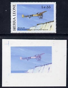Sierra Leone 1987 Bleriot XI First Cross Channel  Flight (from Milestones of Transportation set, SG 1064) imperf proof in magenta and blue only on plastic card (Cromalin) plus issued stamp, from Format International archives, stamps on , stamps on  stamps on aviation