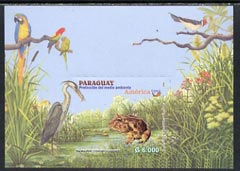 Paraguay 2004 Environment perf m/sheet showing Parrot, Frog, Heron, etc, unmounted mint (only 3,000 issued), stamps on , stamps on  stamps on environment, stamps on  stamps on birds, stamps on  stamps on herons, stamps on  stamps on parrots, stamps on  stamps on frogs