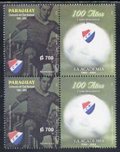 Paraguay 2004 Centenary of National Football Club G700 se-tenant with label unmounted mint, stamps on , stamps on  stamps on football, stamps on  stamps on sport