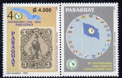 Paraguay 2004 40th Anniversary of Latin American Parliament G4,000 se-tenant with label unmounted mint, stamps on stamp on stamp, stamps on constitutions, stamps on stamponstamp