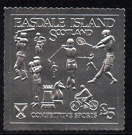 Easdale 1991 Competitive Sport #1 \A35 embossed in silver foil (with border showing Golf, Cricket, Tennis, Scrambling, Bowls, Fencing, Cycling & Chess) unmounted mint