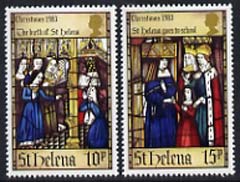 St Helena 1983 Christmas perf set of 2 unmounted mint, SG 423-24, stamps on christmas, stamps on stained glass