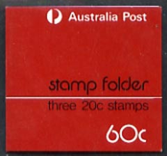 Australia 1973 Experimental booklet 60c Stamp Folder containg 3 x 20c Grebe stamps (SG673) see note after SG SB51, stamps on , stamps on  stamps on birds