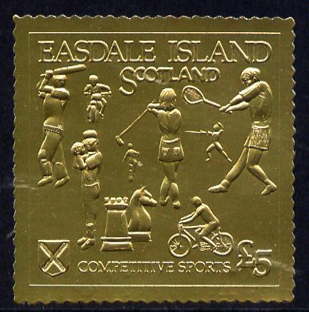 Easdale 1991 Competitive Sport #1 \A35 embossed in gold foil (with border showing Golf, Cricket, Tennis, Scrambling, Bowls, Fencing, Cycling & Chess) unmounted mint