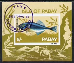 Pabay 1969 Fish 5s (Stickleback) imperf m/sheet cto used, stamps on fish, stamps on marine life