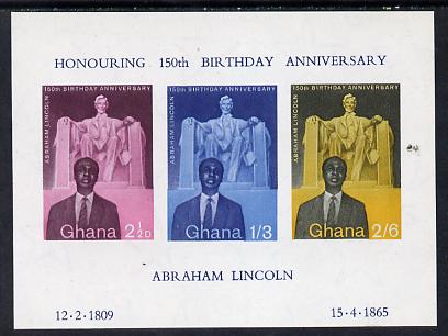 Ghana 1959 Birth Anniversary of Abraham Lincoln imperf m/sheet unmounted mint SG MS 206a, stamps on , stamps on  stamps on lincoln, stamps on  stamps on personalities, stamps on  stamps on americana, stamps on  stamps on usa presidents, stamps on  stamps on statues