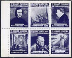 Cinderella - Great Britain 1958  imperf sheetlet for Reconstruction fund of St George's Cathedral, Southwark, destroyed in 1941, showing 6 images in blue unmounted mint, stamps on , stamps on  stamps on cathedrals, stamps on  stamps on  ww2 , stamps on  stamps on 