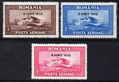 Rumania 1930 Air set of 3 opt'd for Ascession unmounted mint, SG 1147-49, stamps on , stamps on  stamps on aviation