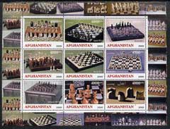 Afghanistan 2000 Chess sets #2 from around the World perf sheetlet containing 9 values unmounted mint, stamps on , stamps on  stamps on chess