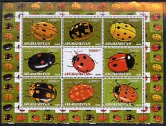 Afghanistan 2000 Ladybirds perf sheetlet containing set of 9 values unmounted mint, stamps on , stamps on  stamps on insects