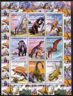 Afghanistan 2000 Pre-historic Animals #2 perf sheetlet containing set of 9 values unmounted mint, stamps on , stamps on  stamps on dinosaurs