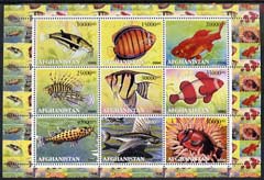 Afghanistan 2000 Fish perf sheetlet containing set of 9 values unmounted mint, stamps on , stamps on  stamps on fish