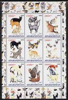 Afghanistan 2000 Domestic cats #2 perf sheetlet containing set of 9 values unmounted mint, stamps on , stamps on  stamps on cats