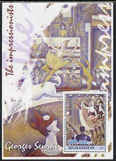 Afghanistan 2001 The Impressionists - Georges Seurat #2 perf souvenir sheet unmounted mint, stamps on , stamps on  stamps on arts, stamps on  stamps on seurat