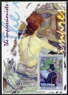 Afghanistan 2001 The Impressionists - Toulouse-Lautrec #1 perf souvenir sheet unmounted mint, stamps on arts, stamps on toulouse lautrec