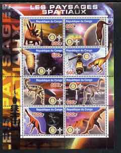 Congo 2004 Dinosaurs & Space perf sheetlet containing 8 values (each with Rotary & Scout Logos) unmounted mint, stamps on , stamps on  stamps on dinosaurs, stamps on  stamps on space, stamps on  stamps on rotary, stamps on  stamps on scouts