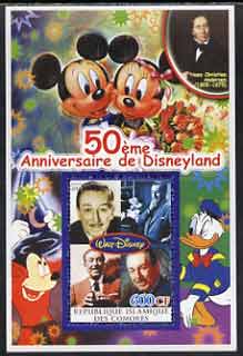 Comoro Islands 2004 50th Anniversary of Disneyland featuring Hans Christian Andersen #2 perf souvenir sheet unmounted mint, stamps on , stamps on  stamps on films, stamps on  stamps on cinema, stamps on  stamps on entertainments, stamps on  stamps on disney, stamps on  stamps on fairy tales, stamps on  stamps on cartoons