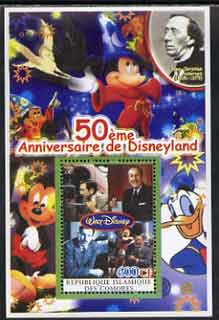 Comoro Islands 2004 50th Anniversary of Disneyland featuring Hans Christian Andersen #4 perf souvenir sheet unmounted mint, stamps on , stamps on  stamps on films, stamps on  stamps on cinema, stamps on  stamps on entertainments, stamps on  stamps on disney, stamps on  stamps on fairy tales, stamps on  stamps on cartoons