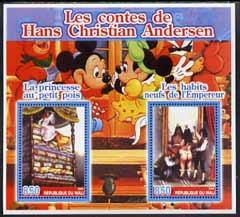 Mali 2005 The Tales of Hans Christian Andersen #1 (Disney Characters in background) perf sheetlet containing 2 values unmounted mint, stamps on , stamps on  stamps on films, stamps on  stamps on cinema, stamps on  stamps on entertainments, stamps on  stamps on fairy tales, stamps on  stamps on disney