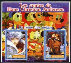 Mali 2005 The Tales of Hans Christian Andersen #3 (Disney Characters in background) perf sheetlet containing 2 values unmounted mint, stamps on , stamps on  stamps on films, stamps on  stamps on cinema, stamps on  stamps on entertainments, stamps on  stamps on fairy tales, stamps on  stamps on disney