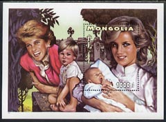 Mongolia 1997 Princess Diana #4 perf m/sheet (Diana with the Princes) unmounted mint, stamps on royalty, stamps on diana, stamps on personalities, stamps on women, stamps on 